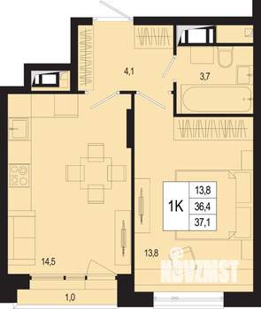 1-к квартира, вторичка, 36м2, 3/8 этаж
