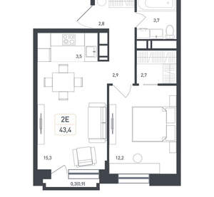 2-к квартира, вторичка, 43м2, 7/8 этаж