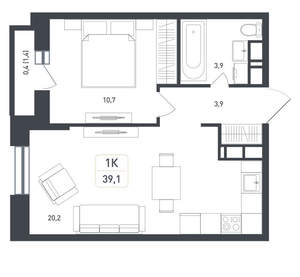 1-к квартира, вторичка, 39м2, 7/8 этаж