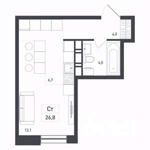 Студия квартира, вторичка, 27м2, 8/8 этаж