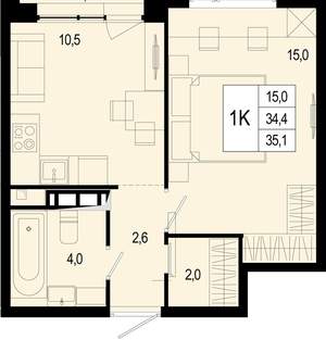 1-к квартира, вторичка, 34м2, 2/8 этаж