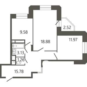 2-к квартира, строящийся дом, 62м2, 4/17 этаж