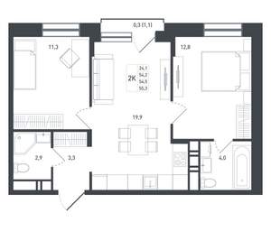 2-к квартира, вторичка, 55м2, 5/8 этаж