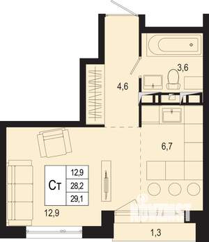 Студия квартира, вторичка, 28м2, 7/8 этаж
