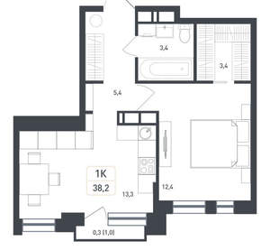 1-к квартира, вторичка, 38м2, 6/8 этаж
