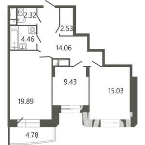 2-к квартира, строящийся дом, 69м2, 5/17 этаж