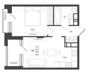 1-к квартира, вторичка, 41м2, 5/8 этаж