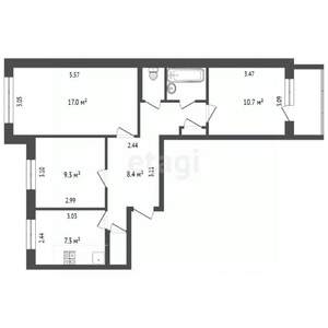 3-к квартира, вторичка, 62м2, 8/9 этаж