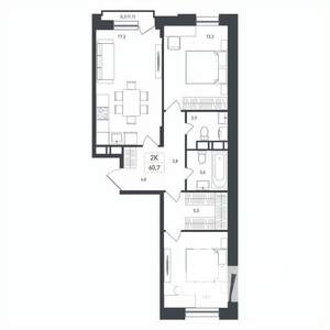 2-к квартира, строящийся дом, 61м2, 8/8 этаж