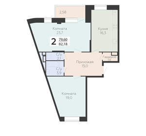 2-к квартира, вторичка, 82м2, 11/22 этаж