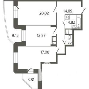 2-к квартира, строящийся дом, 75м2, 17/17 этаж