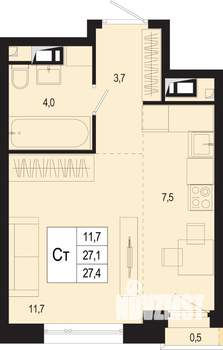 Студия квартира, строящийся дом, 27м2, 6/8 этаж