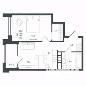2-к квартира, строящийся дом, 41м2, 7/8 этаж
