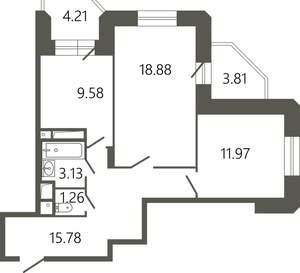 2-к квартира, вторичка, 65м2, 15/17 этаж