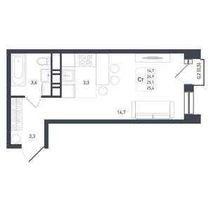 Студия квартира, вторичка, 26м2, 7/8 этаж