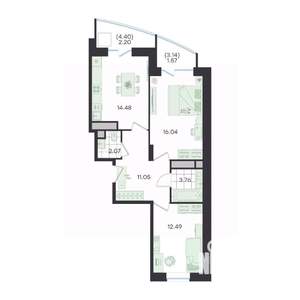 2-к квартира, вторичка, 64м2, 4/23 этаж