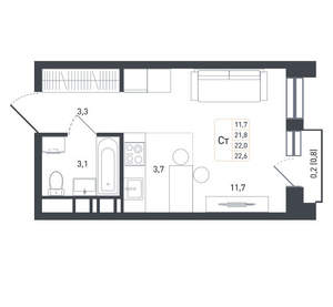 Студия квартира, вторичка, 22м2, 6/8 этаж