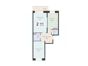 2-к квартира, строящийся дом, 71м2, 21/22 этаж