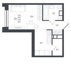 1-к квартира, вторичка, 32м2, 1/8 этаж