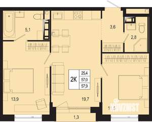 Студия квартира, вторичка, 57м2, 8/8 этаж