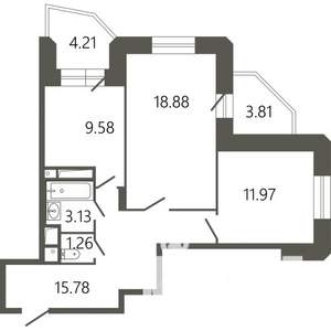 2-к квартира, строящийся дом, 65м2, 13/17 этаж