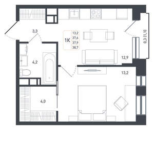 1-к квартира, вторичка, 40м2, 4/8 этаж