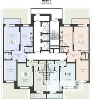 2-к квартира, вторичка, 67м2, 5/22 этаж