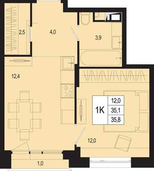 1-к квартира, вторичка, 35м2, 2/8 этаж