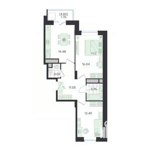 2-к квартира, вторичка, 62м2, 11/23 этаж