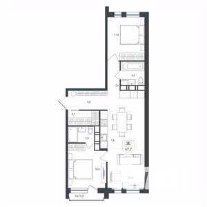 3-к квартира, строящийся дом, 68м2, 8/8 этаж