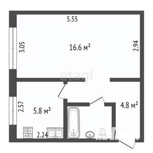 1-к квартира, вторичка, 30м2, 2/5 этаж