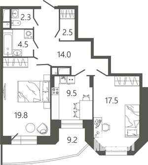 2-к квартира, вторичка, 73м2, 11/17 этаж