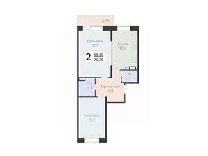 2-к квартира, строящийся дом, 71м2, 22/22 этаж