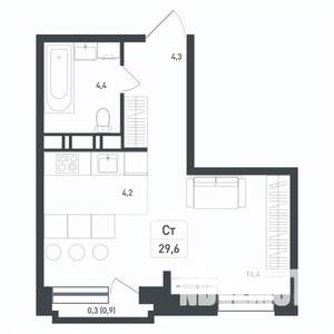 Студия квартира, строящийся дом, 30м2, 7/8 этаж