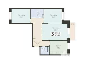 3-к квартира, строящийся дом, 91м2, 8/22 этаж