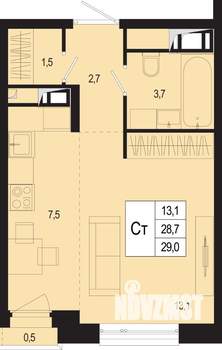 Студия квартира, строящийся дом, 29м2, 5/8 этаж