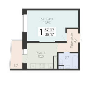 1-к квартира, вторичка, 38м2, 14/22 этаж