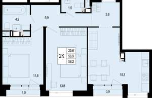2-к квартира, вторичка, 57м2, 4/8 этаж