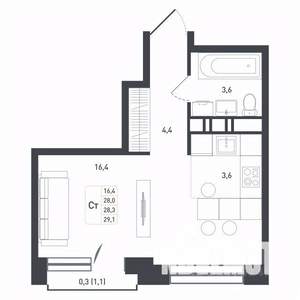 Студия квартира, строящийся дом, 28м2, 2/8 этаж