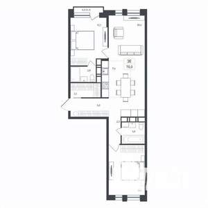 3-к квартира, строящийся дом, 70м2, 6/8 этаж