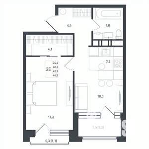 2-к квартира, строящийся дом, 42м2, 5/8 этаж
