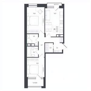 2-к квартира, вторичка, 63м2, 7/8 этаж