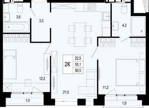 2-к квартира, вторичка, 55м2, 7/8 этаж