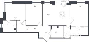 3-к квартира, строящийся дом, 84м2, 7/8 этаж