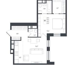 2-к квартира, вторичка, 47м2, 7/8 этаж