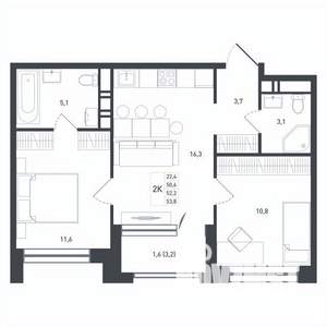 2-к квартира, вторичка, 55м2, 6/8 этаж