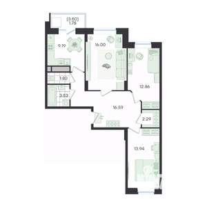 3-к квартира, вторичка, 78м2, 15/23 этаж