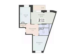 2-к квартира, строящийся дом, 80м2, 5/22 этаж