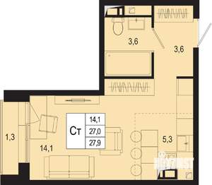 Студия квартира, строящийся дом, 27м2, 2/8 этаж