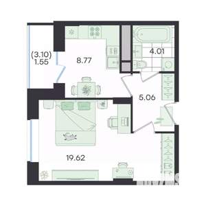 1-к квартира, вторичка, 39м2, 3/23 этаж
